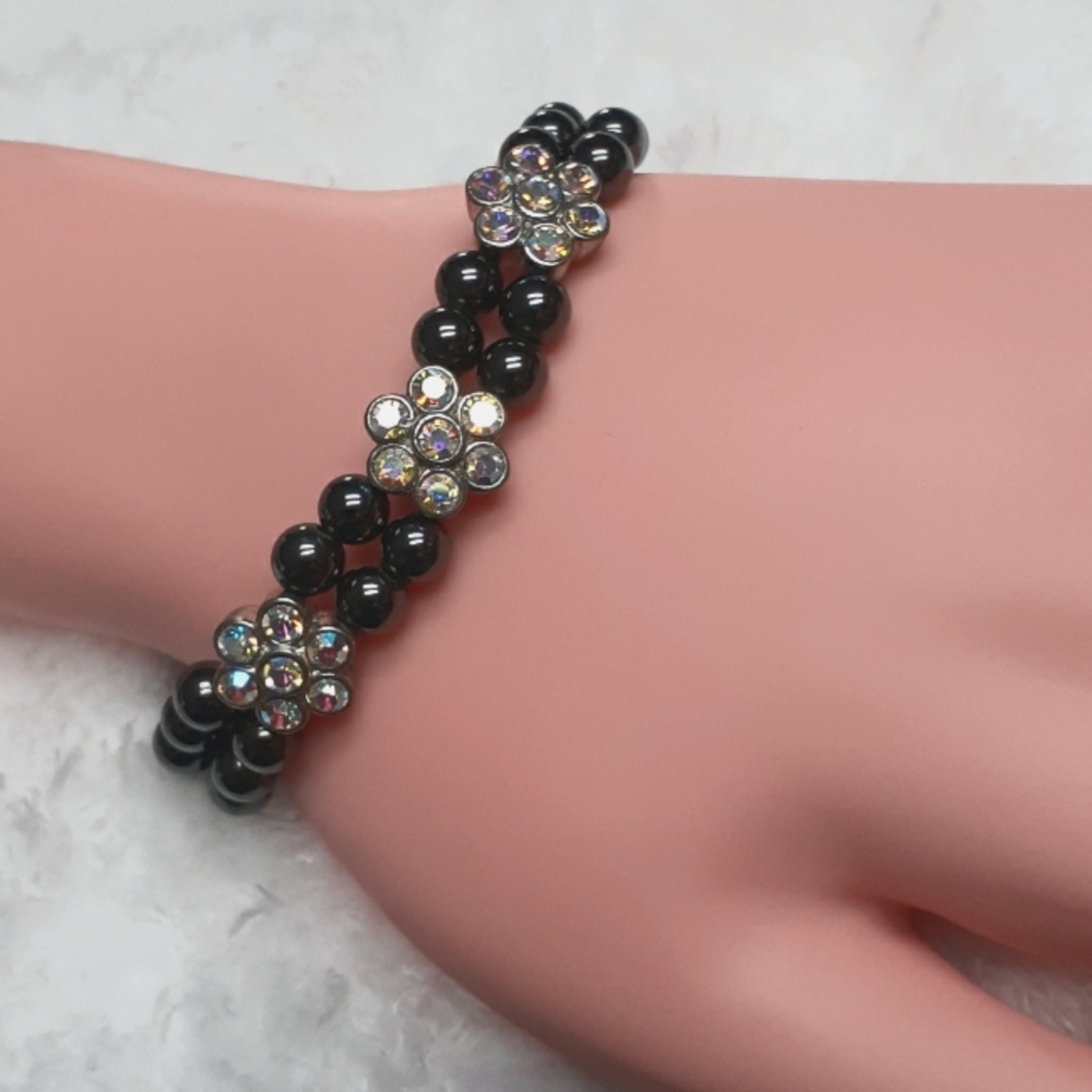 Vintage Magnetic Hematite & Rhinestones Bracelet